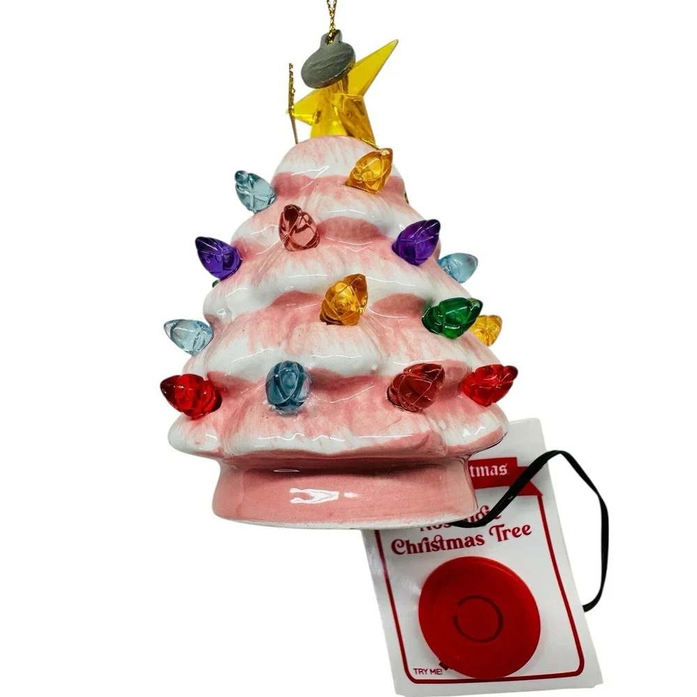 Mr Christmas Lit Nostalgic‎ Mini PINK Lit Ceramic Christmas Tree Ornament 2024